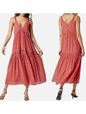 Joie Boho Tiered Floral Print Full Bloom Maxi Dress Cotton Romantic Size S